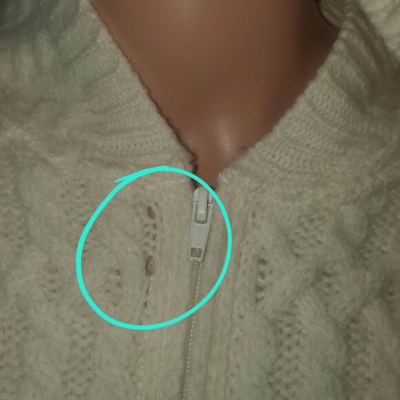 Aran Crafts Ireland Size L Handmade Fisherman Zip Up Hooded Ivory Sweater Cardi - Picture 2 of 13